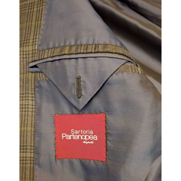 SARTORIA PARTENOPEA NAPOLI Men's 54L Sport Coat Blazer Wool Navy Check Business - Picture 3 of 16